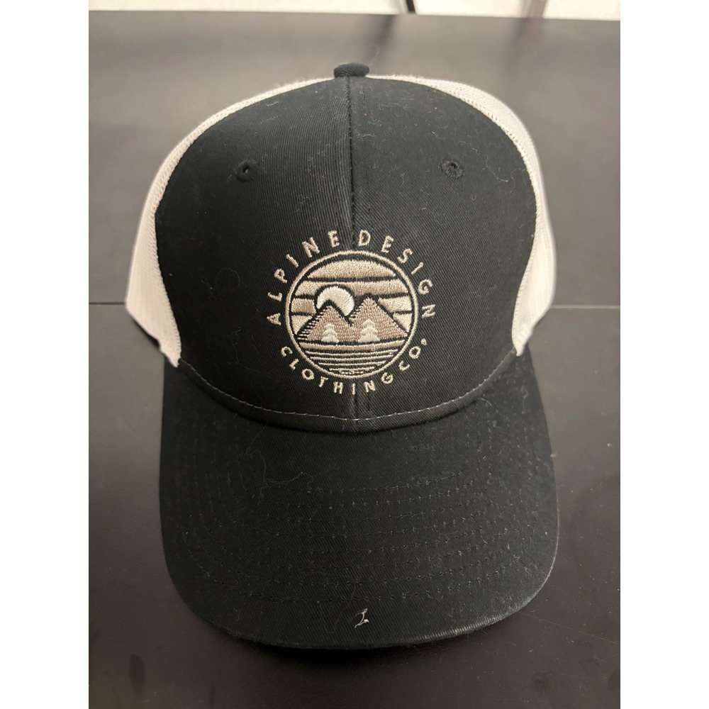 Alpine Design AD Circle Patch Trucker Hat Black White Mesh Snapback ADM14702